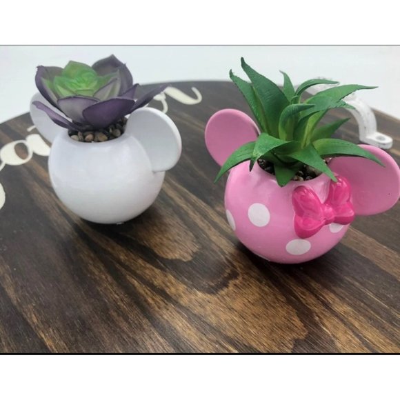 Disney Mickey and Minnie Mouse mini planters with Faux Succulents - Picture 1 of 6